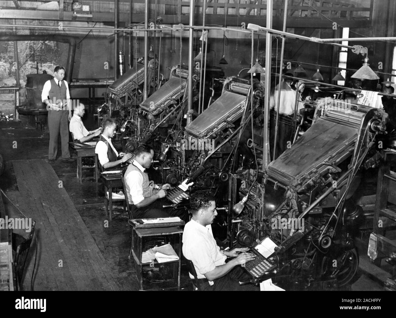 Linotype operators working for the Chicago Defender newspaper. The ...