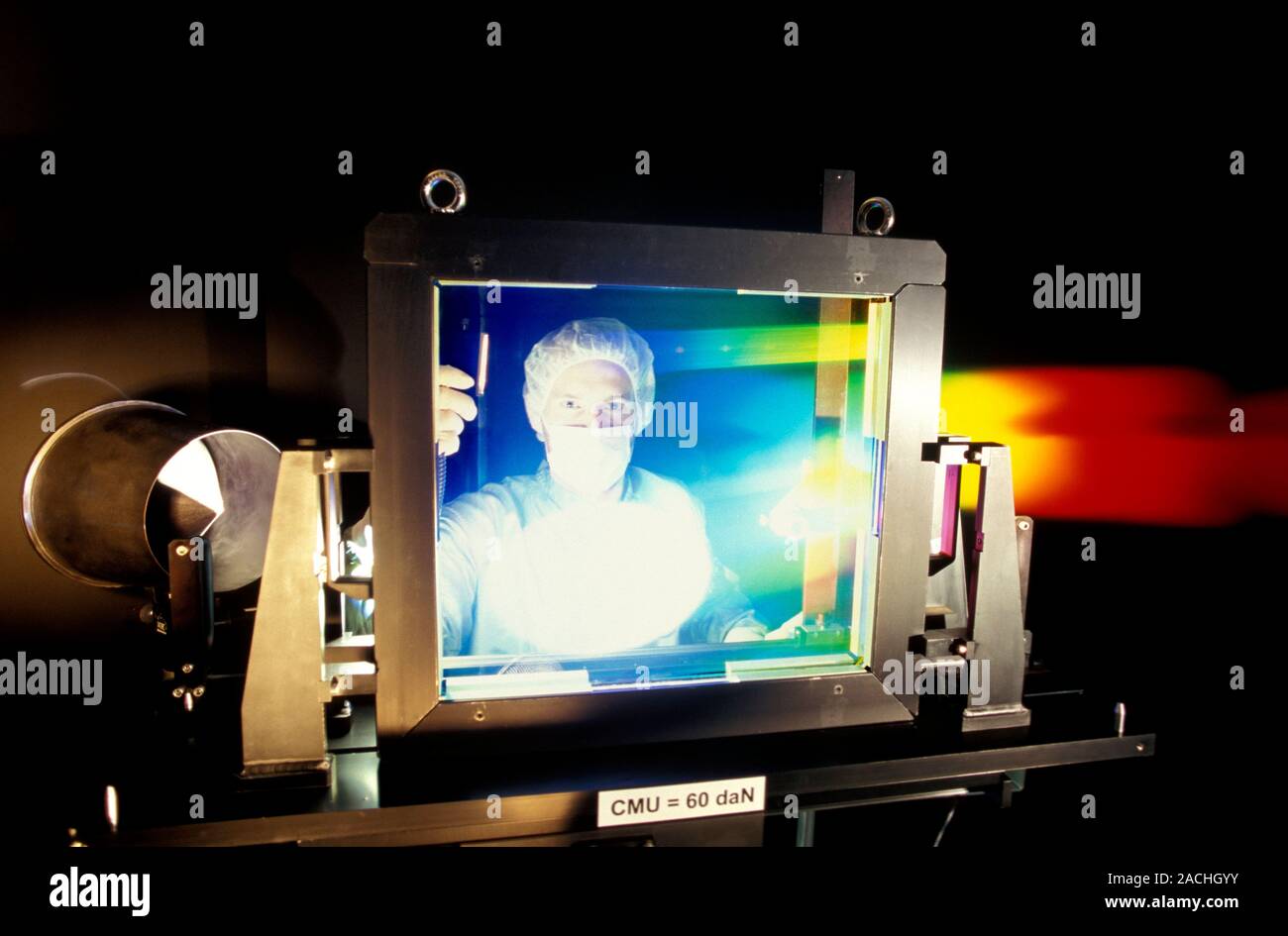Laser Megajoule optics measurements. Engineer in a metrology laboratory