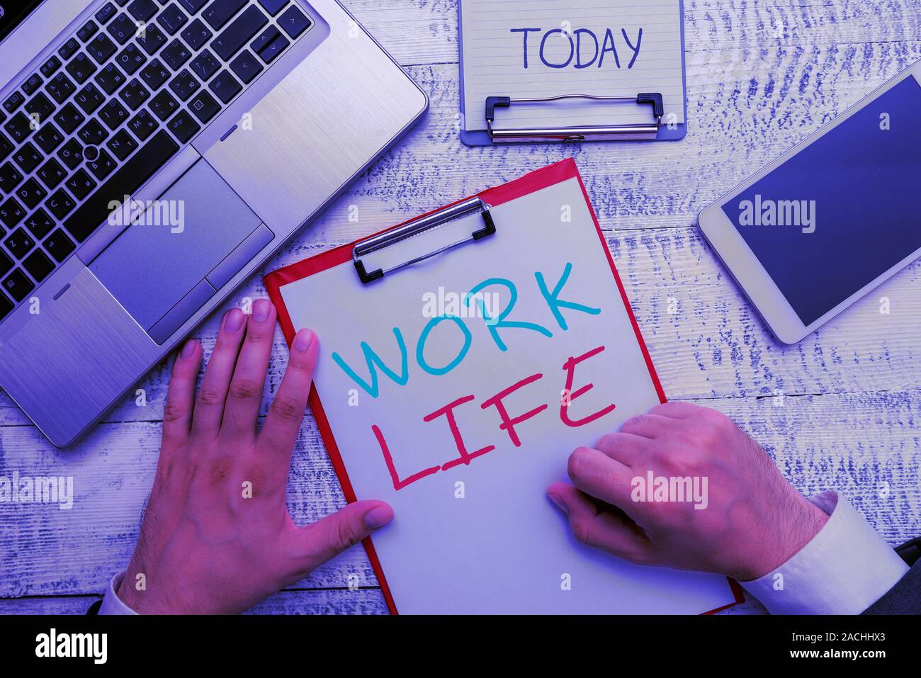Text sign showing Work Life. Business photo showcasing An everyday task to ern money to sustain needs of one s is self Stock Photo