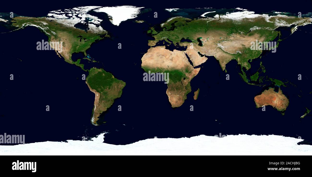 World Map. Blue Marble: Next Generation cloud-free true-colour composite  image of the Earth in June 2004. Snow and ice are white, vegetation is  green Stock Photo - Alamy