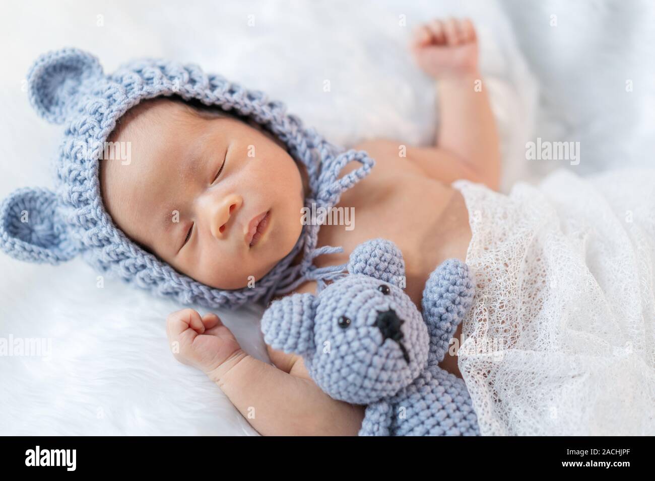 Newborn Blue Teddy Bear Beanie Hat