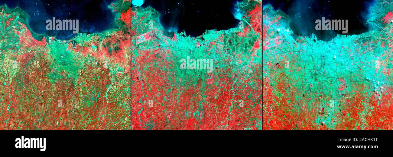 Jakarta, Indonesia. Satellite image showing the growth of Jakarta, on