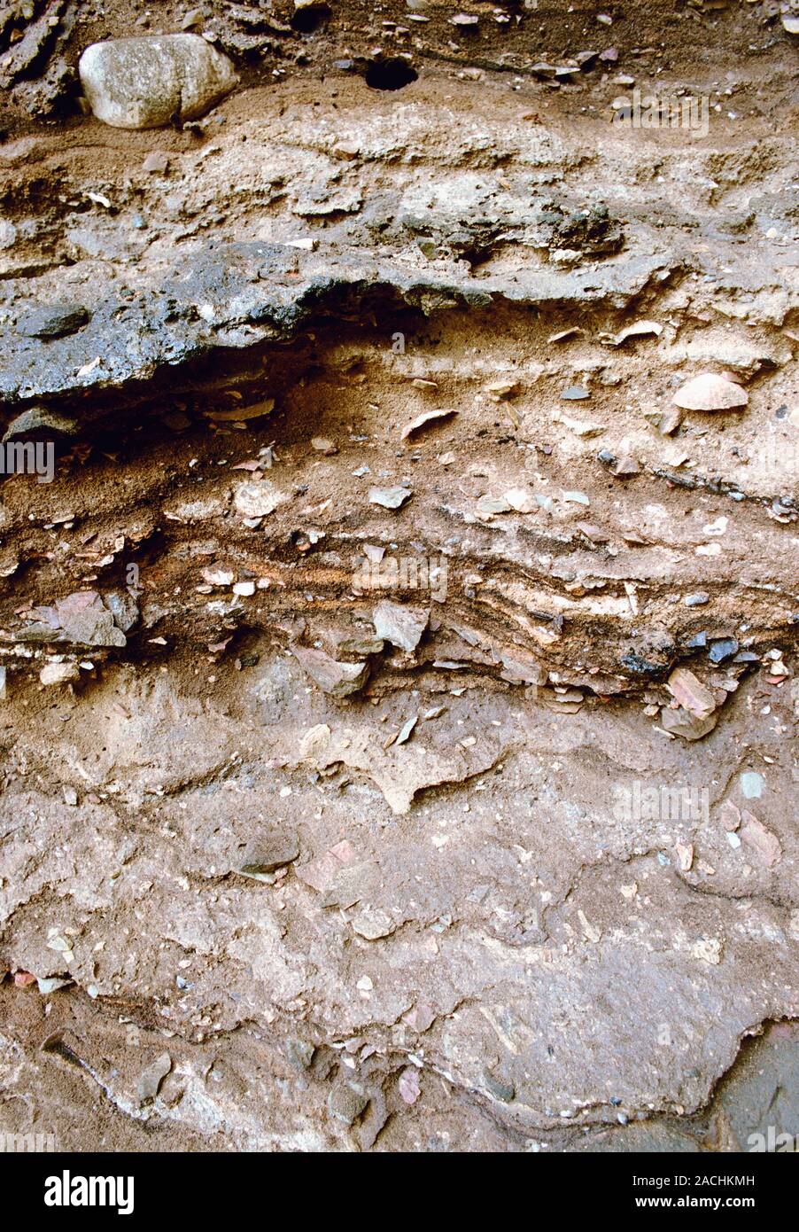 Archaeological excavation. Closeup of the wall being excavated at the
