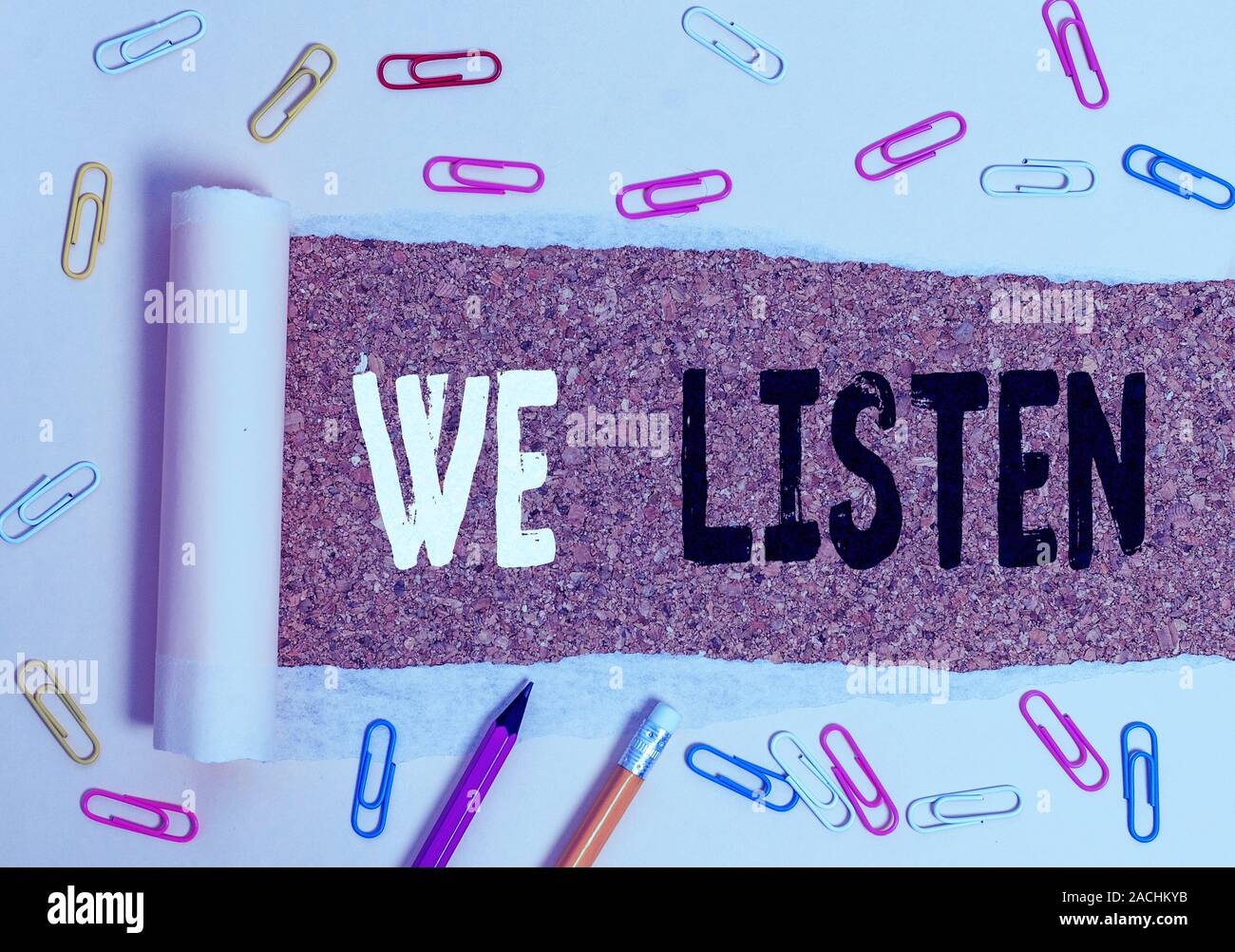 Handwriting text writing We Listen. Conceptual photo Group of showing ...