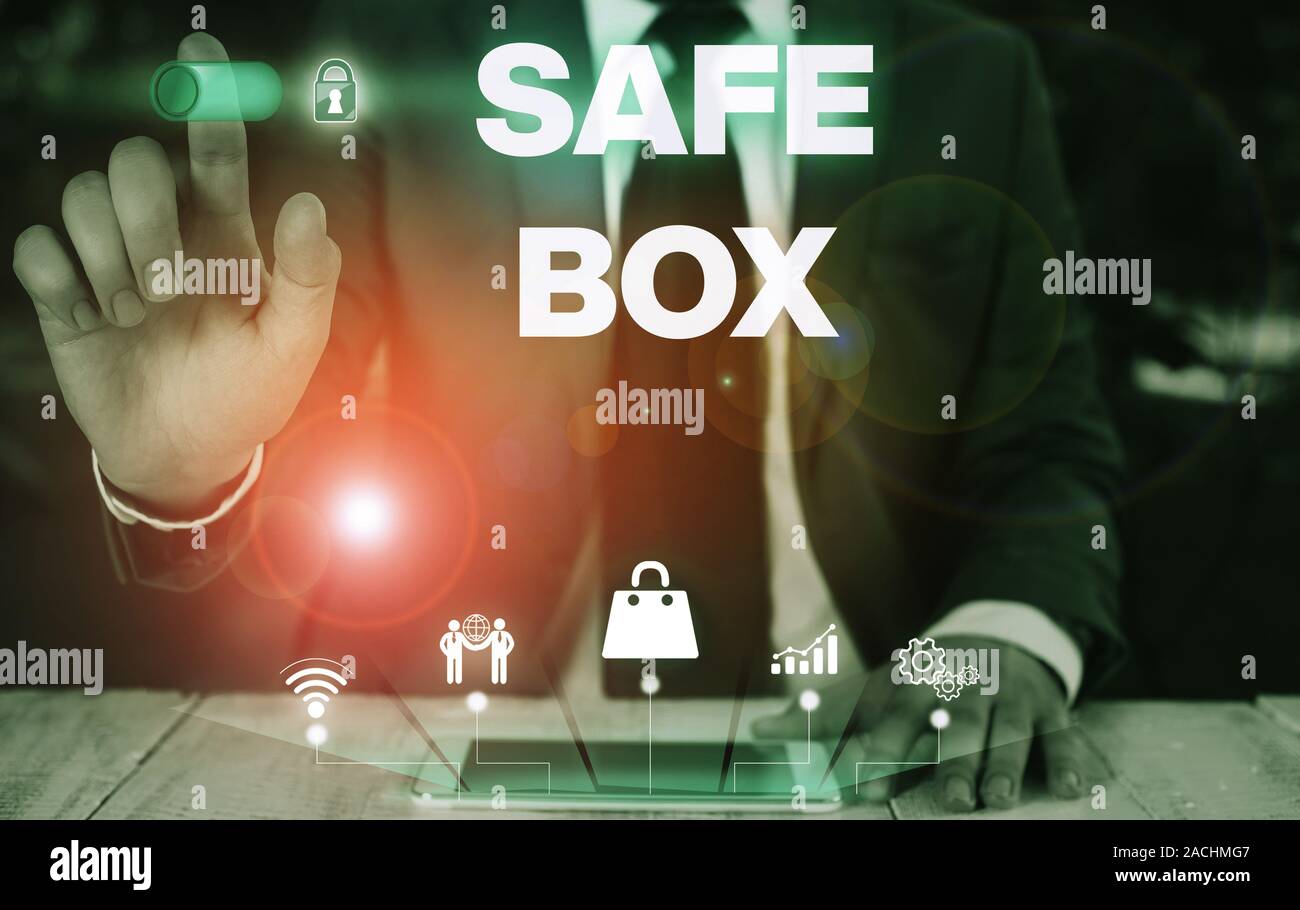 Conceptual hand writing showing Safe Box. Concept meaning A small