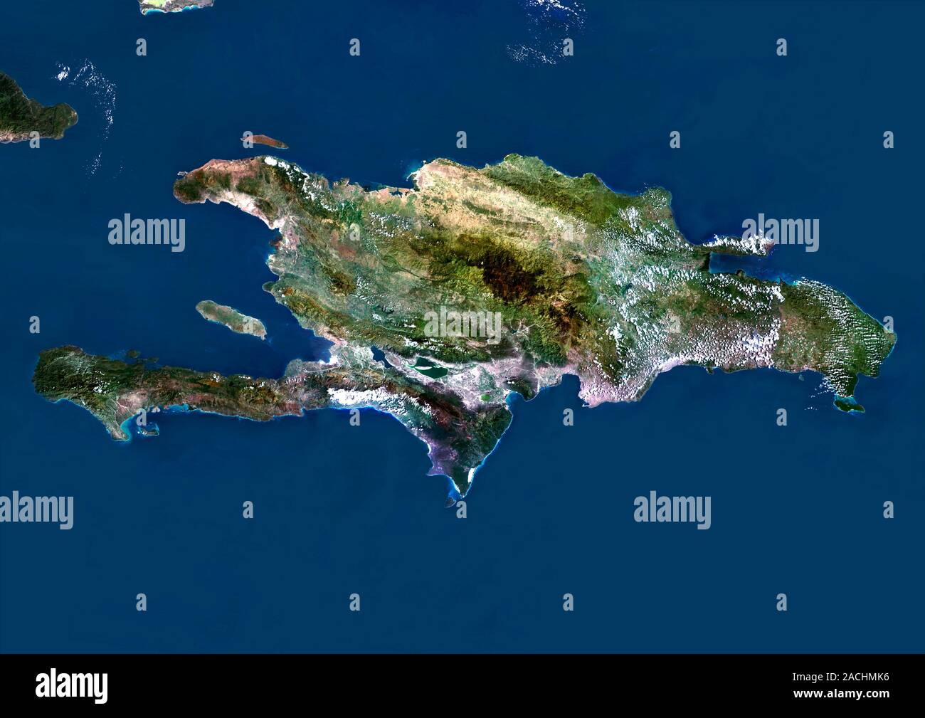 Hispaniola. Satellite image of the island of Hispaniola in the Caribbean Sea. North is at top 