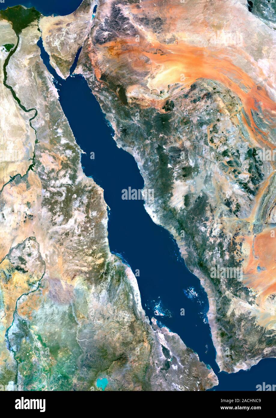Red Sea, satellite image. This sea is a narrow inlet of the Indian