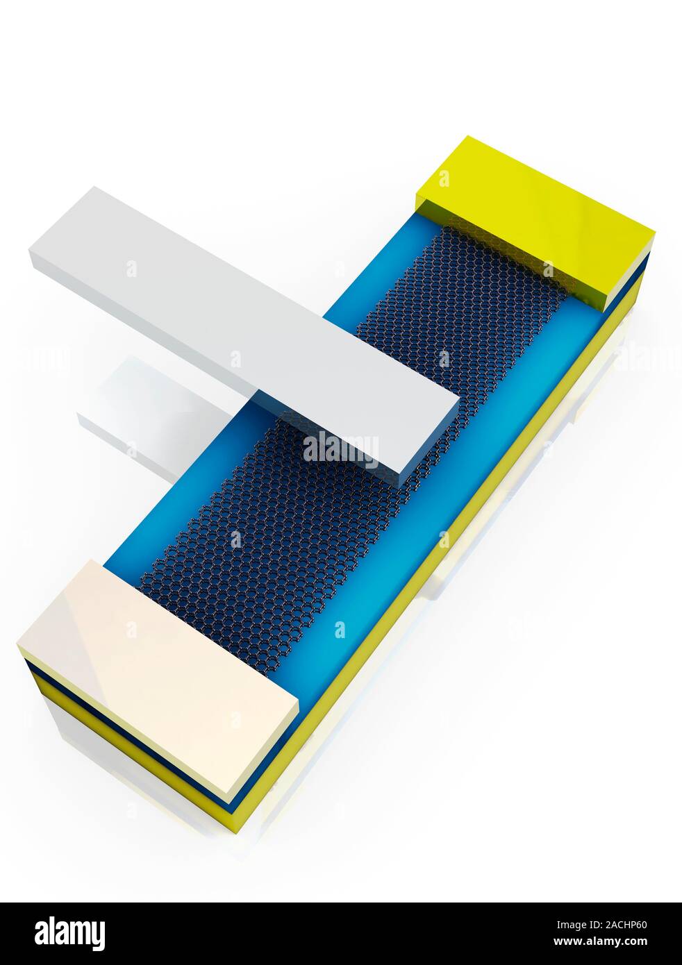 Graphene transistor, artwork. The transistor consists of a graphene