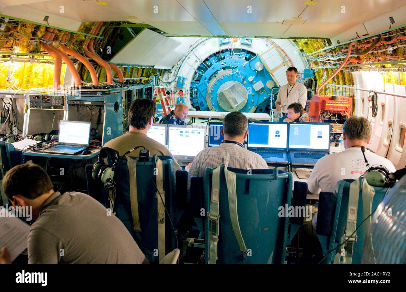 SOFIA airborne observatory testing. SOFIA science team checking systems ...