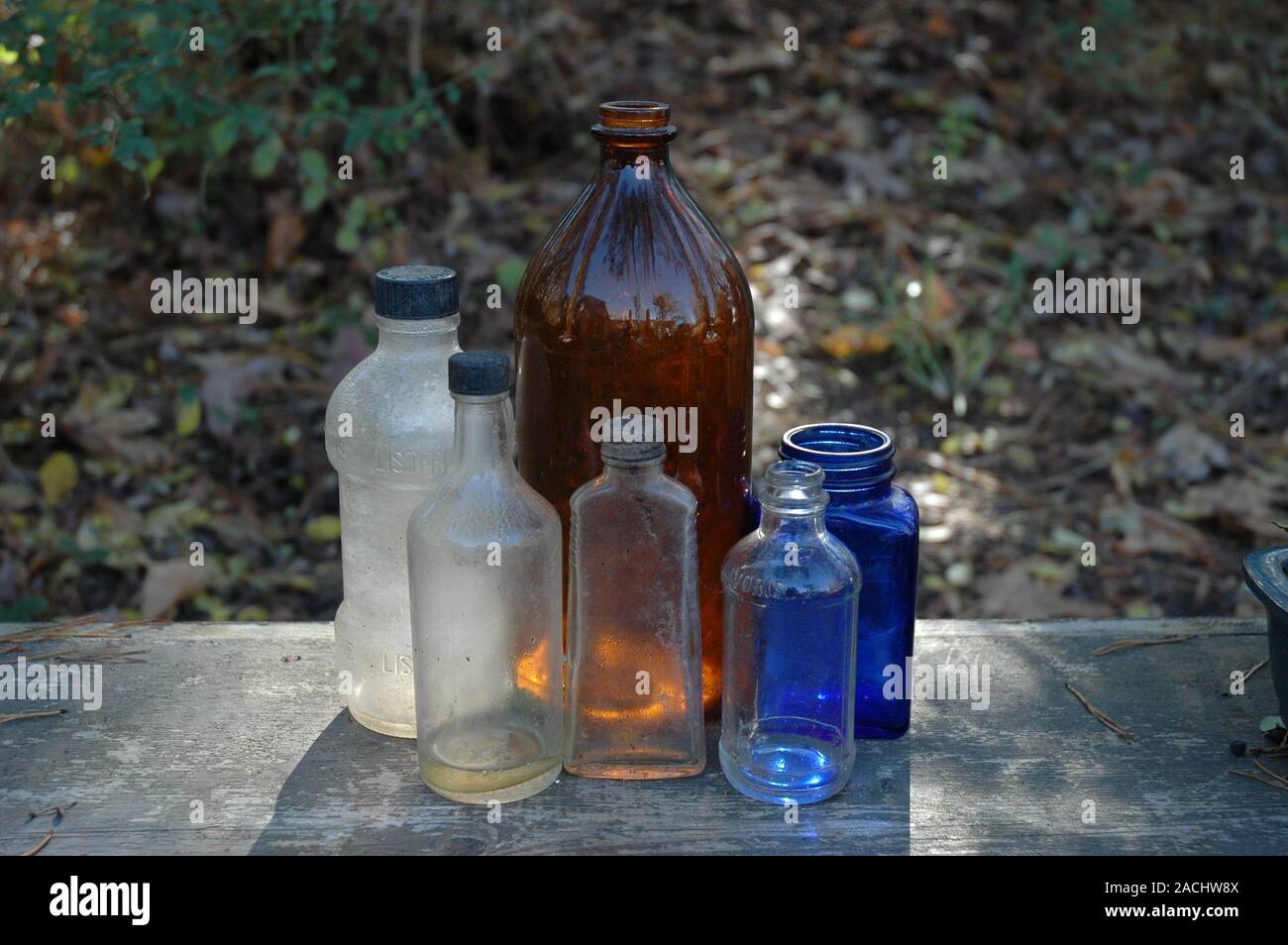 antique bottles found at 1930s/40s bottle dump Stock Photo