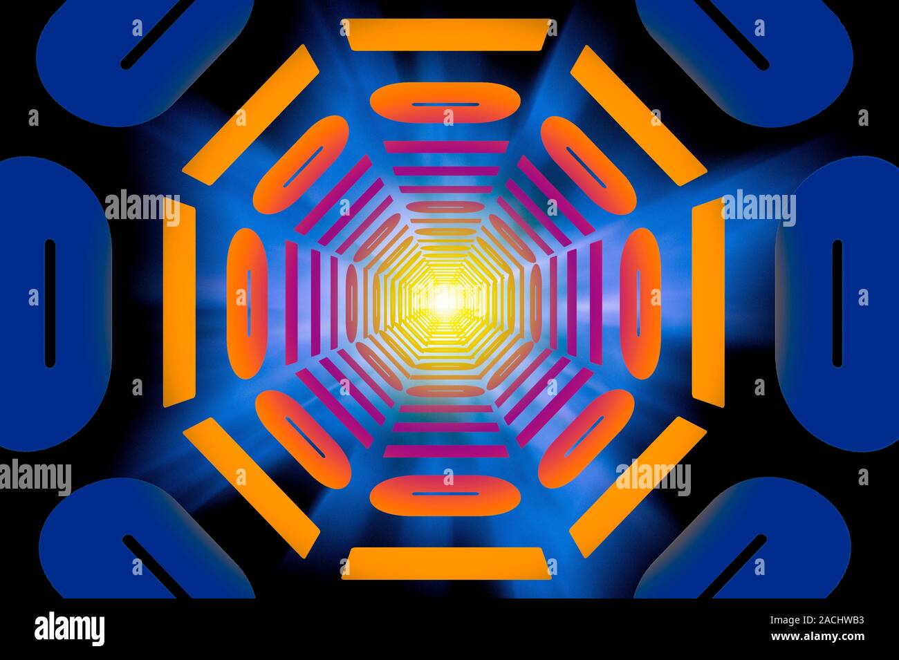 Computer science, conceptual computer image. Binary code stretching into the distance. Stock Photo