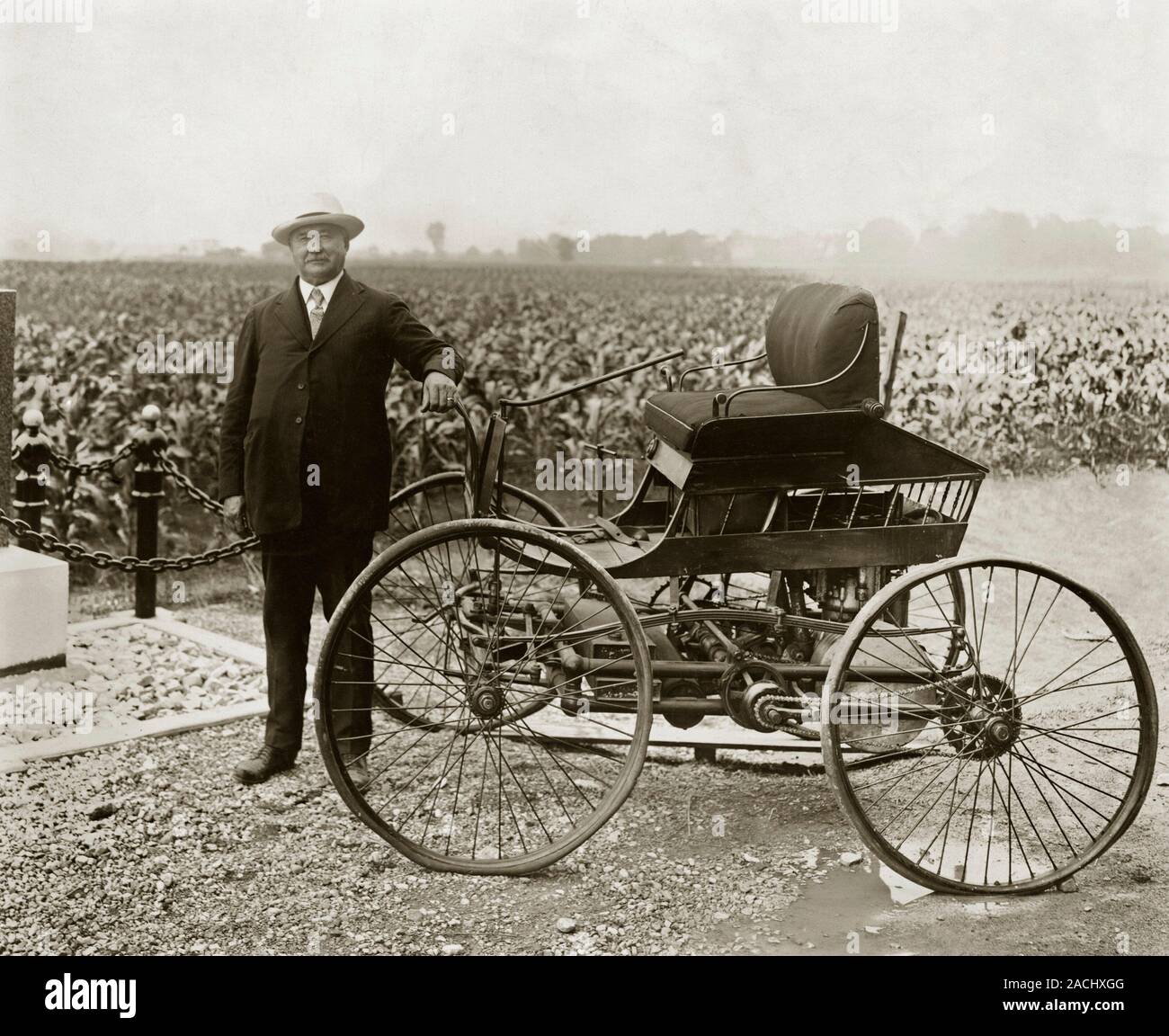 Haynes with his 1894 Pioneer. This car was designed and built by the US