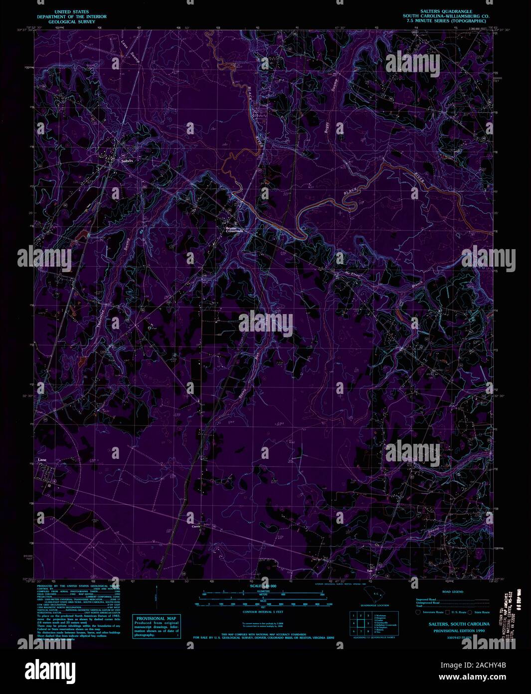 USGS TOPO Map South Carolina SC Salters 261521 1990 24000 Inverted Restoration Stock Photo Alamy