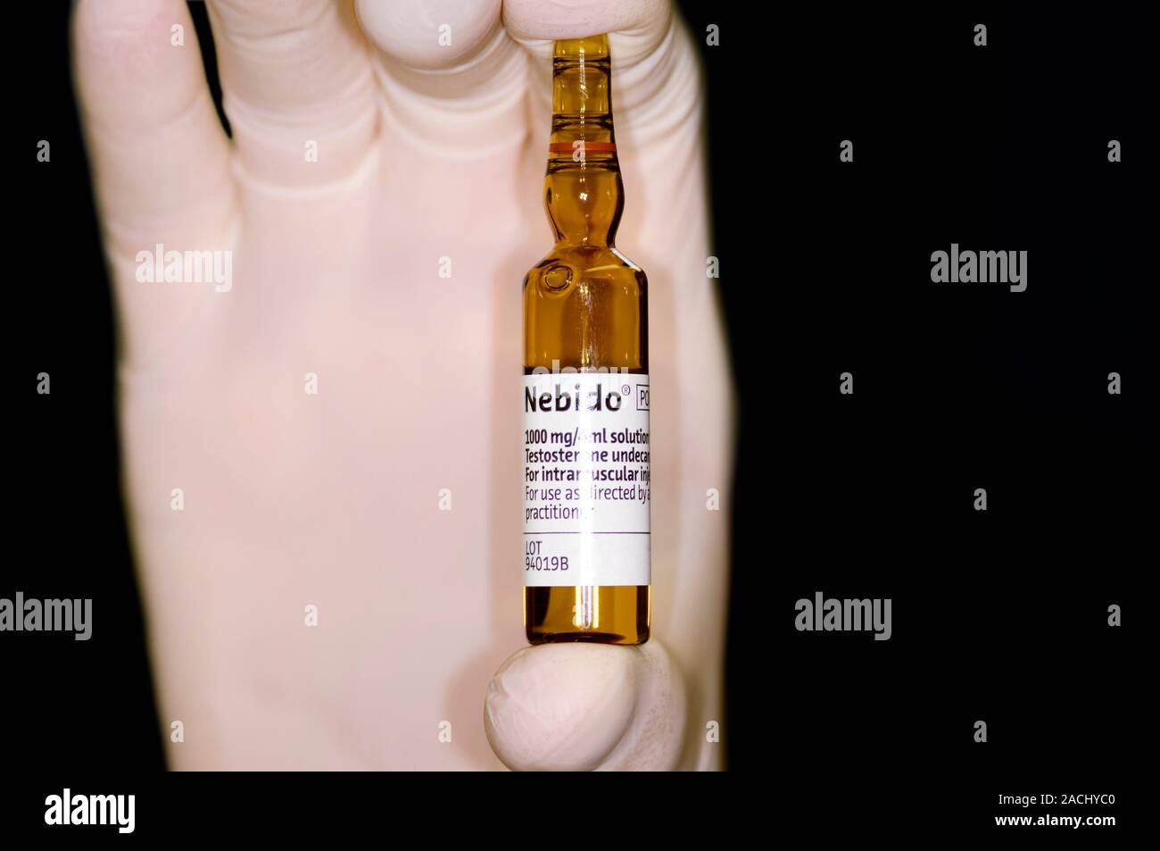 Ampoule of Nebido drug (testosterone) for intramuscular injection ...