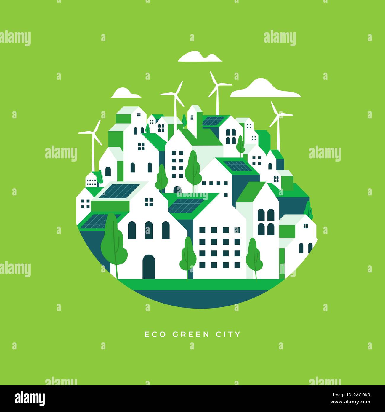 Flat geometric buildings, Eco city landscape flat style Stock Vector ...