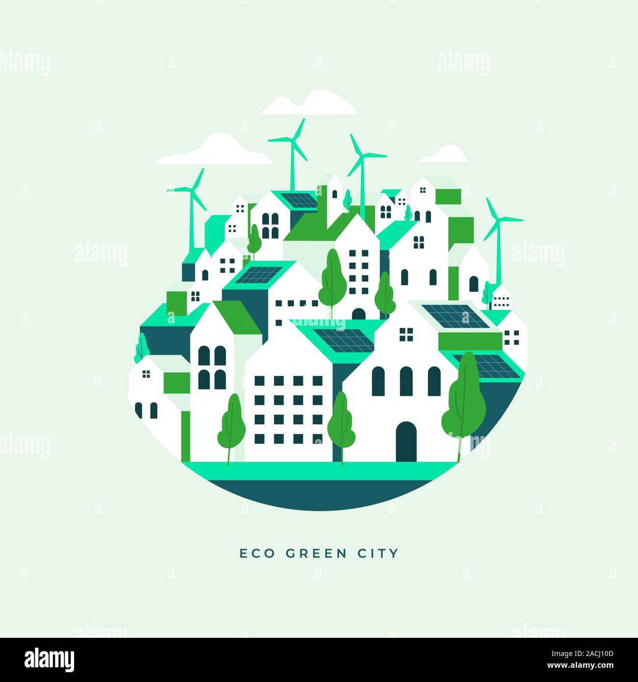 Flat geometric buildings, Eco city landscape flat style Stock Vector ...