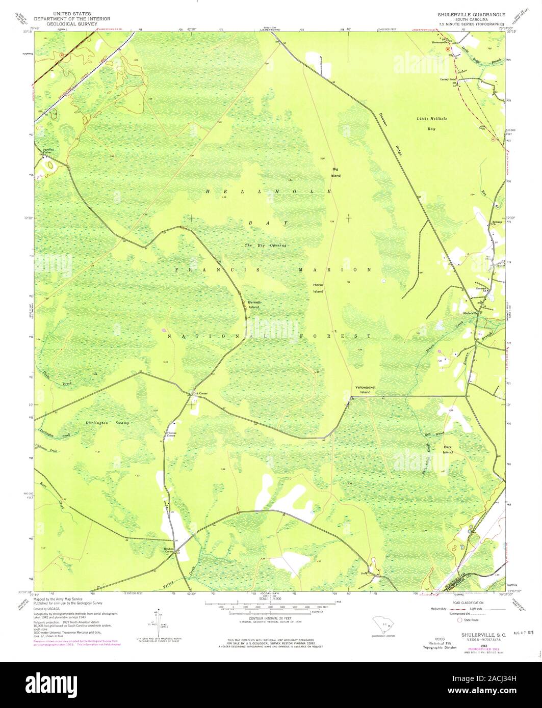 USGS TOPO Map South Carolina SC Shulerville 261558 1943 24000 Restoration Stock Photo Alamy