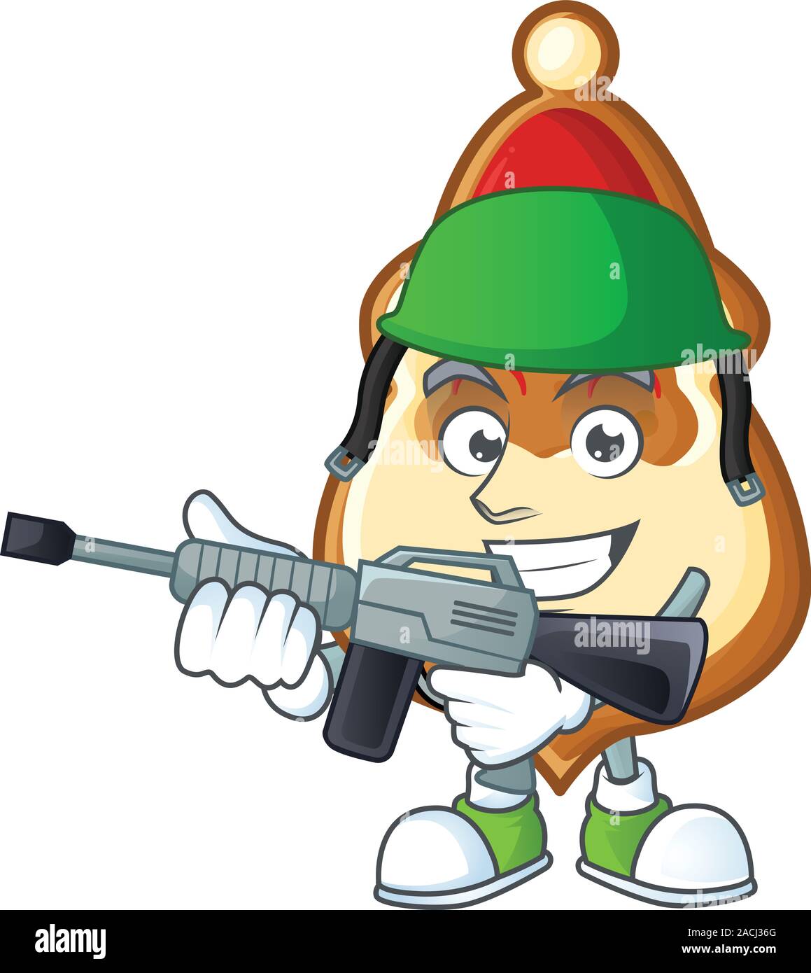 A cartoon style of christmas hat cookies Army with machine gun Stock