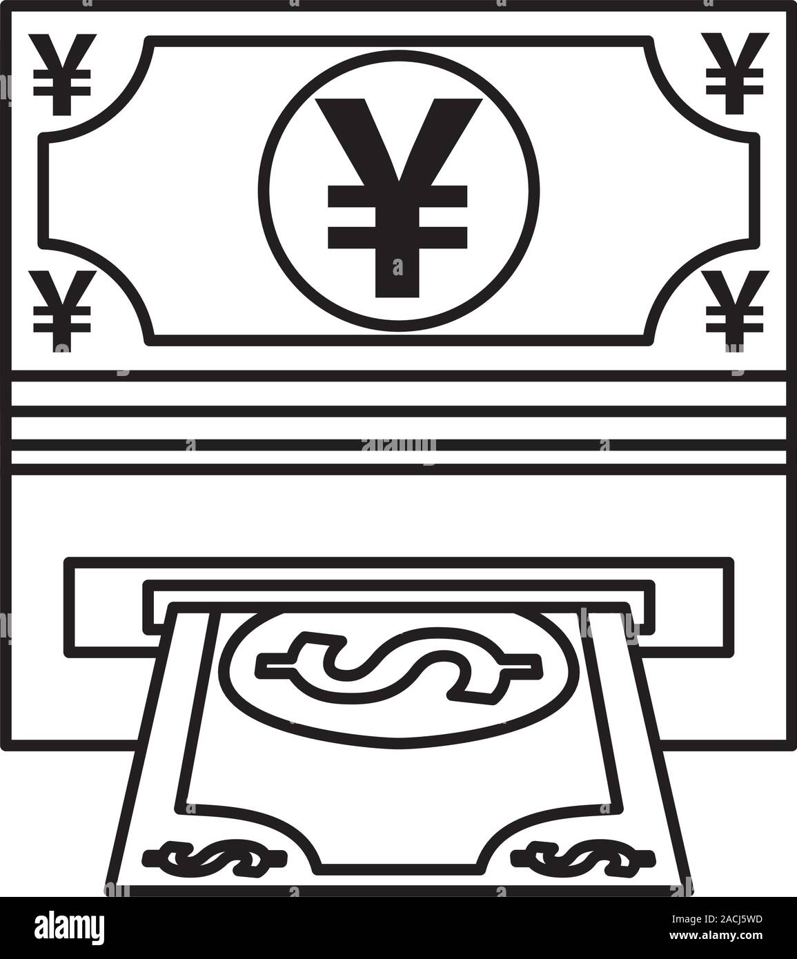yens bills money with atm hole Stock Vector