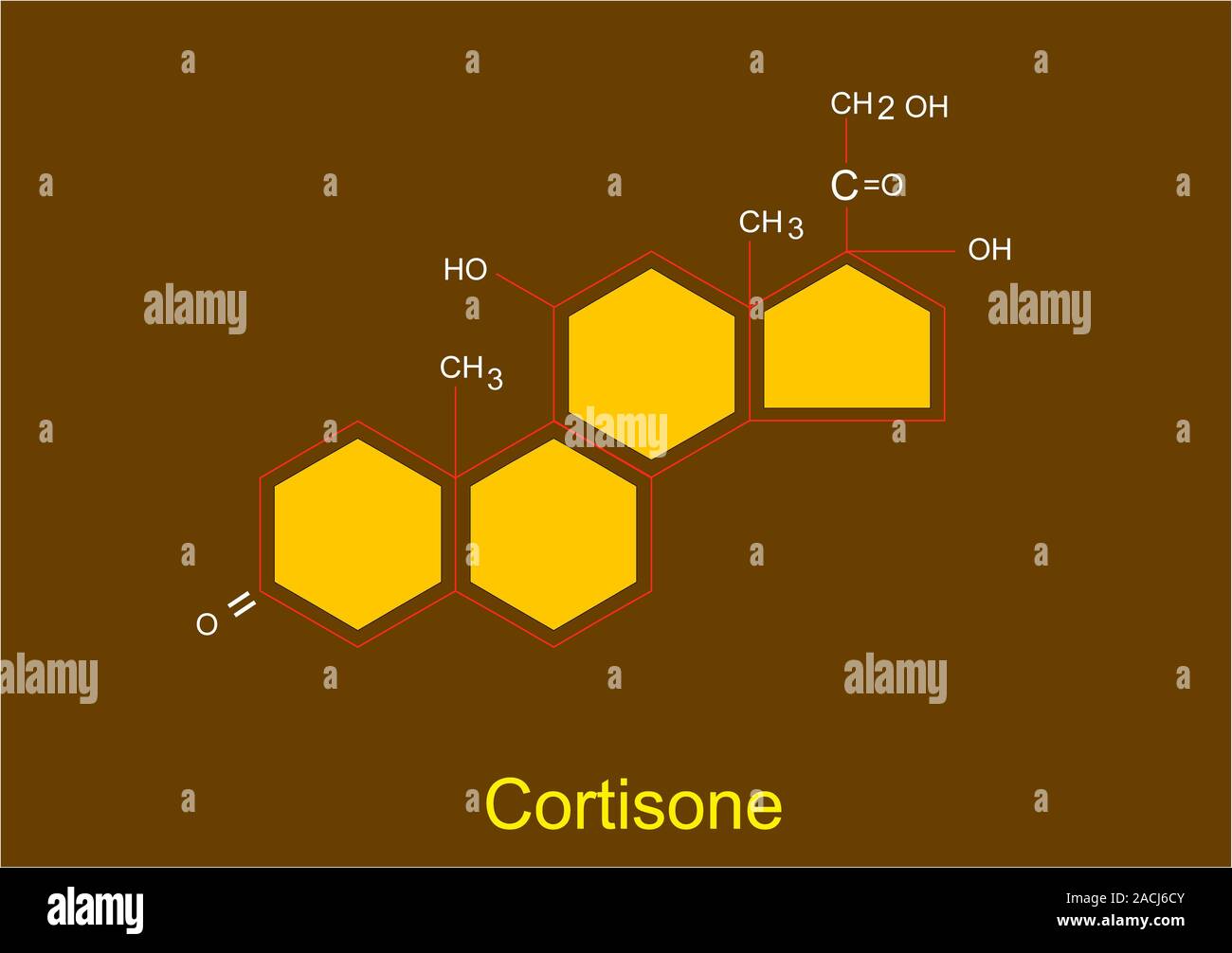 Cortisone molecule. Cortisone is a steroid hormone produced by the