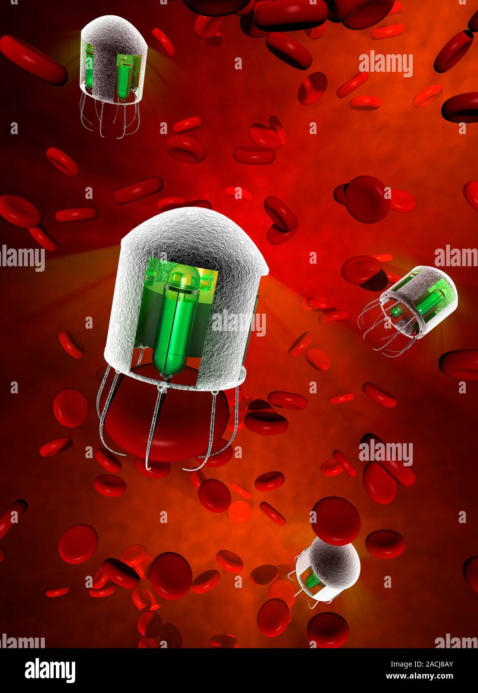 Medical nanorobots. Computer artwork of nanorobots in a human body ...