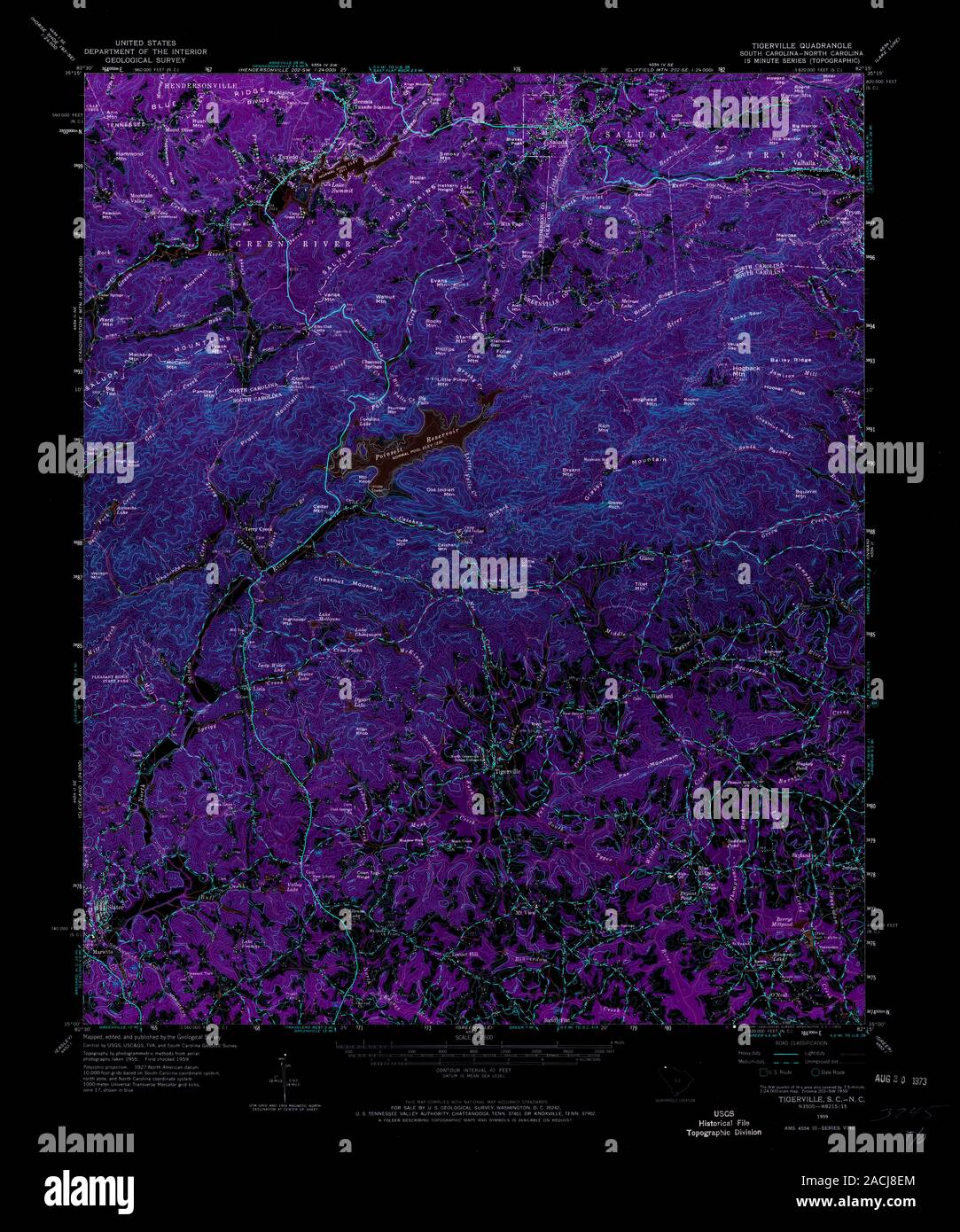USGS TOPO Map South Carolina SC Tigerville 261963 1959 62500 Inverted