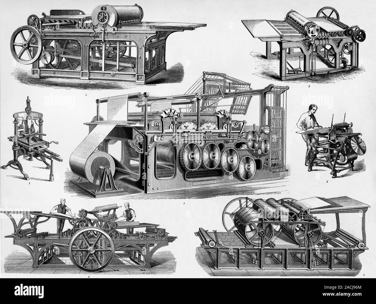 This image shows the evolution of the printing machine during the 19th ...