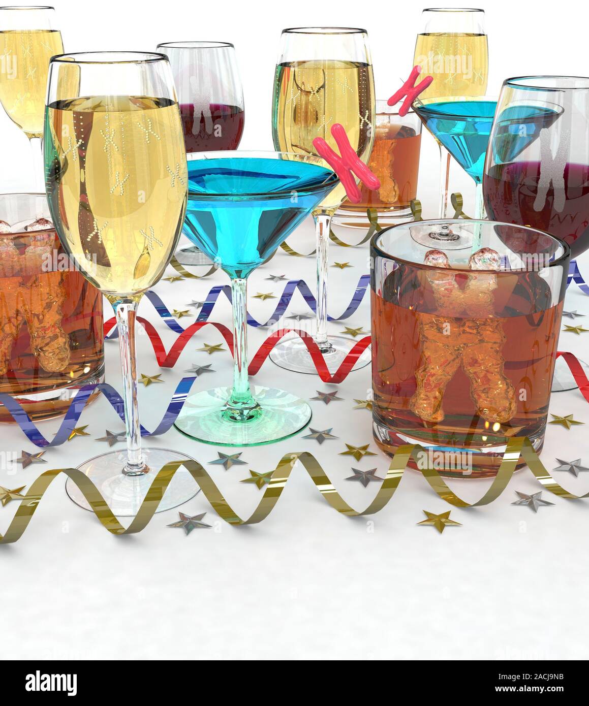 Alcohol metabolism gene. Conceptual image of chromosomes (Xshaped) in