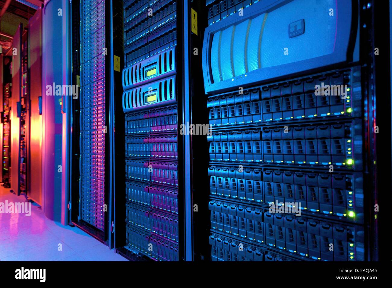Computer storage cluster. Data storage system at the Genome Sciences Center, Canada. The cluster