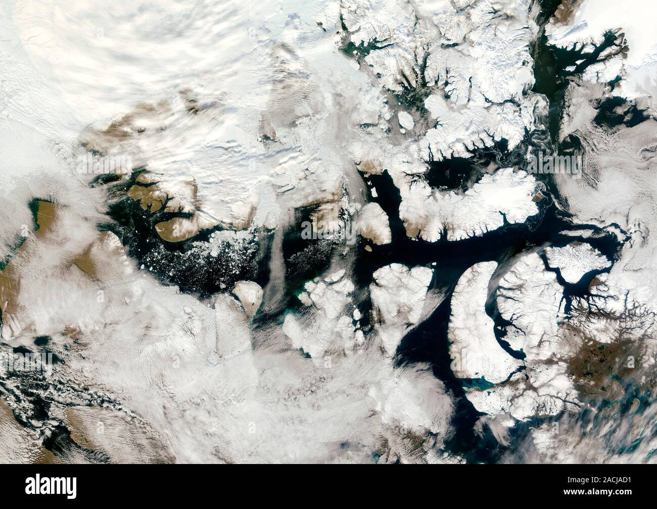 Open Northwest Passage. Satellite image of the Canadian Arctic