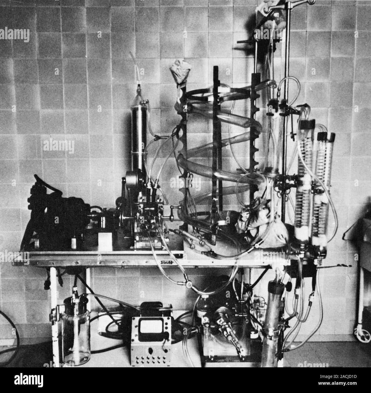 Heartlung machine, 20th century. This is the first model designed by