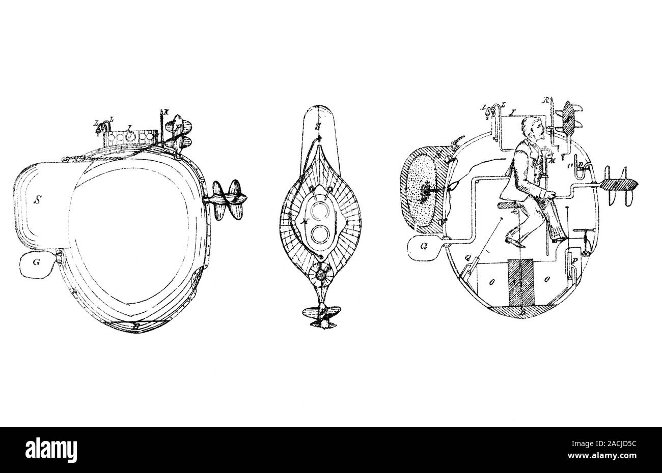 Bushnell's Turtle. 19th Century artwork of the oneman submarine
