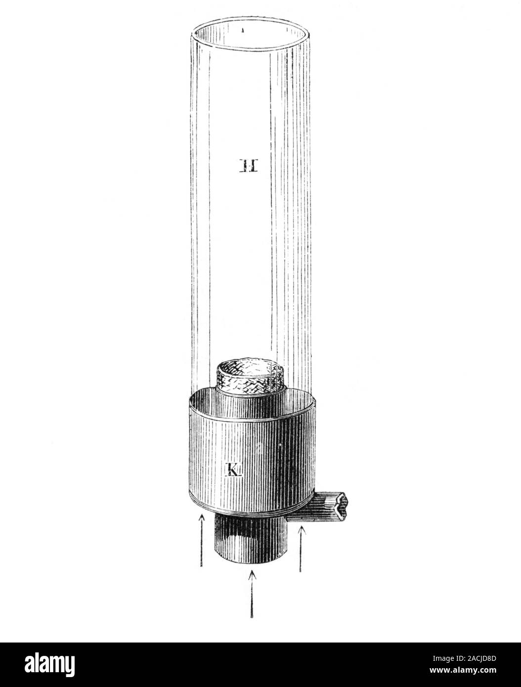 19th Century Argand lamp. Historical artwork showing an oil lamp
