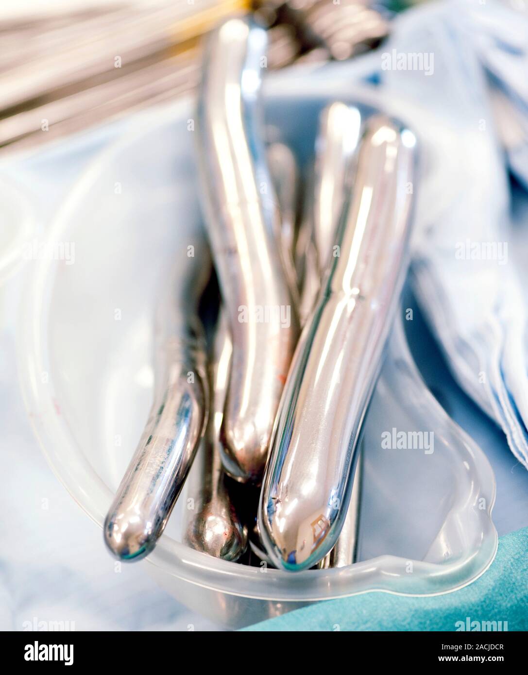 Cervical dilators. Close up of used cervical dilators in an operating