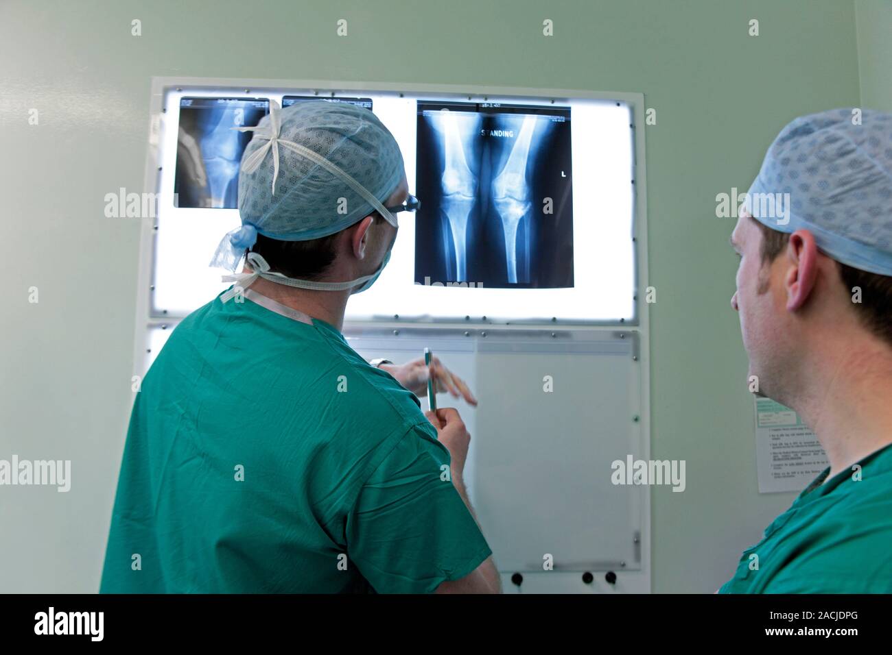 Orthopaedic surgeons discussing patient's Xrays before knee