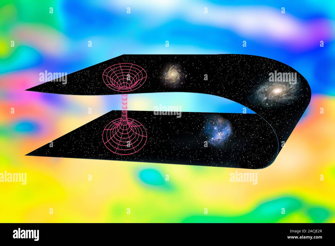 Wormhole through hyperspace. Artwork of a wormhole connecting two ...
