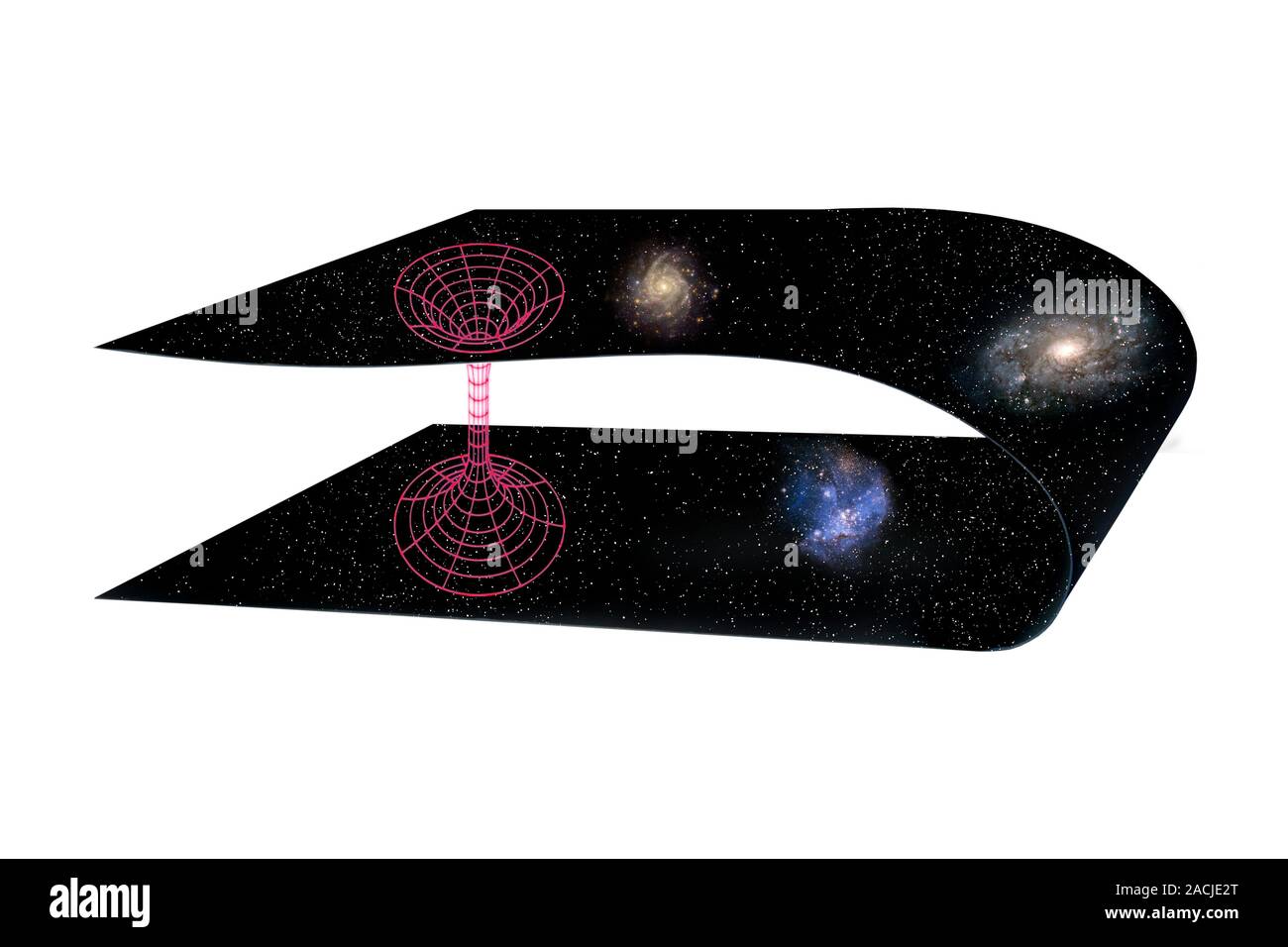 Wormhole through hyperspace. Artwork of a wormhole connecting two ...