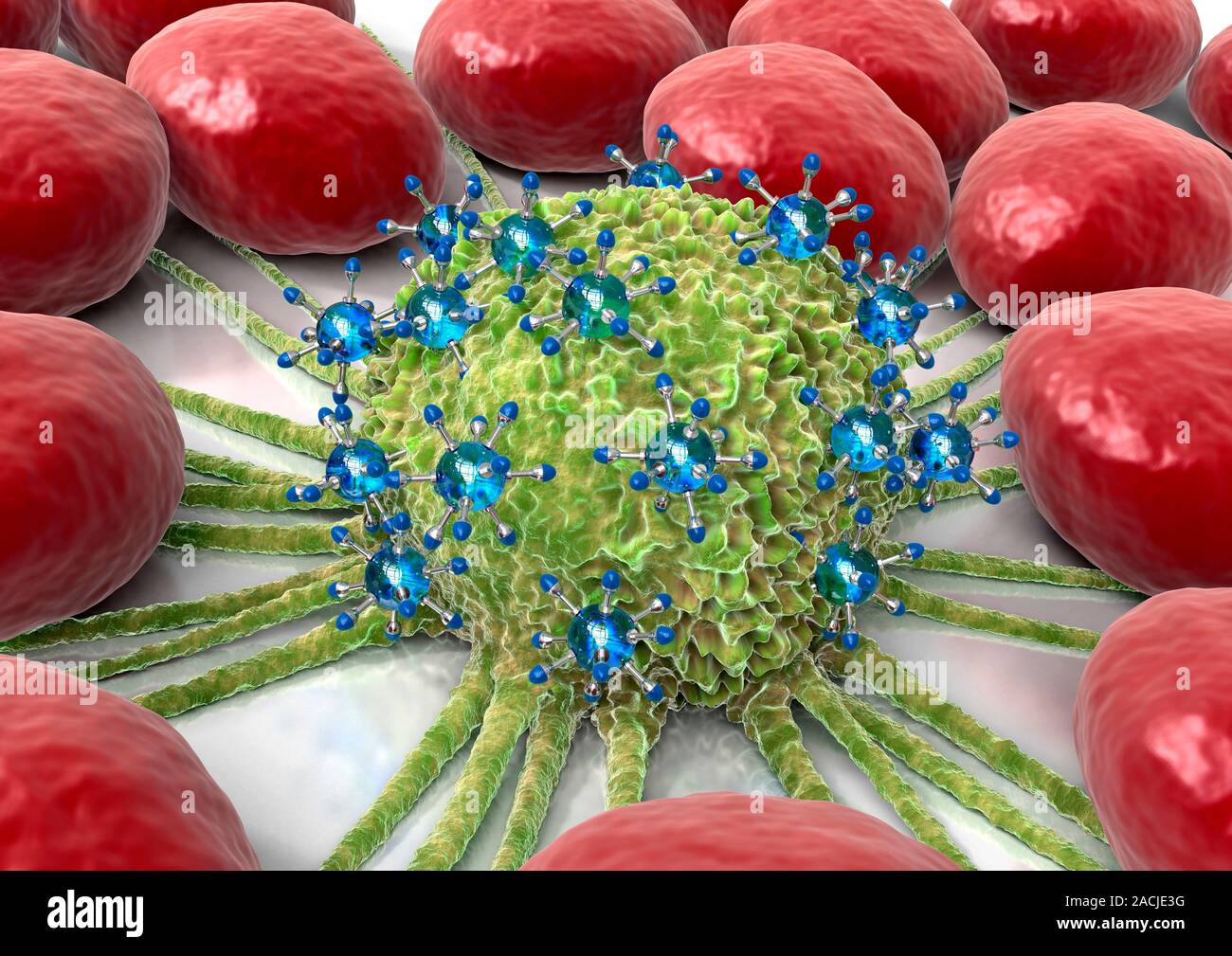 Nanorobots attacking cancer. Conceptual computer artwork of medical ...