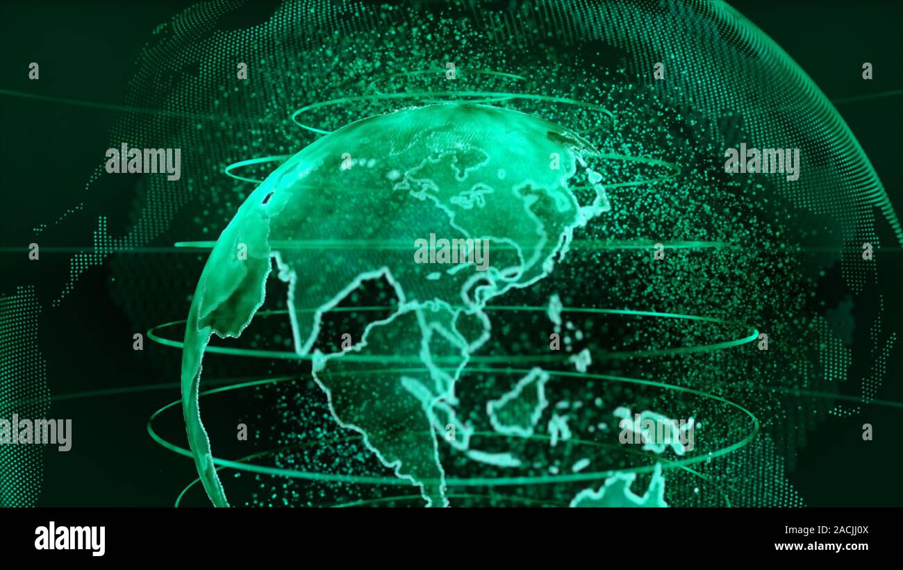 Green 3d Rendering Of Earth Technology Business And Communications Background Earth Globe Rotation With Plexus Particles Around Tv News Stock Photo Alamy