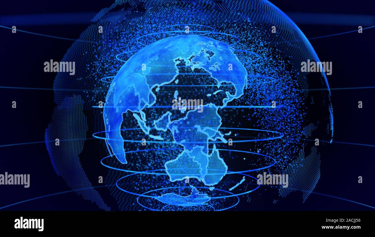 Animation digital map contour lines - Blue 3d Rendering Of Earth Technology Business And Communications Background Earth Globe Rotation With Plexus Particles Around Tv News 2ACJJ56