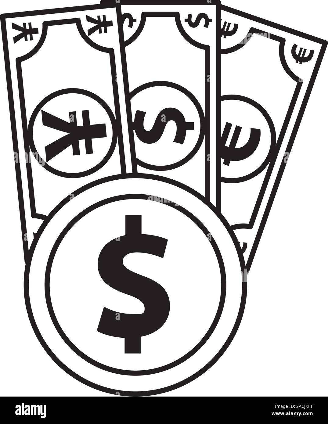 dollar with euro and yen bills Stock Vector Image & Art - Alamy