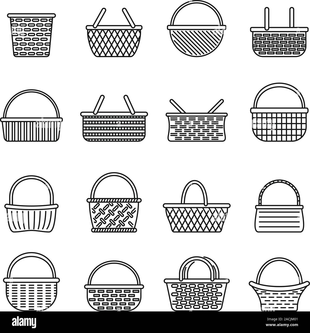 Picnic wicker icons set. Outline set of picnic wicker vector icons for ...