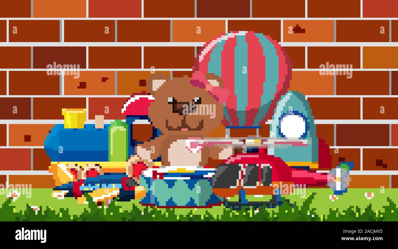 Scene with many cute toys on the ground illustration Stock Vector Image ...