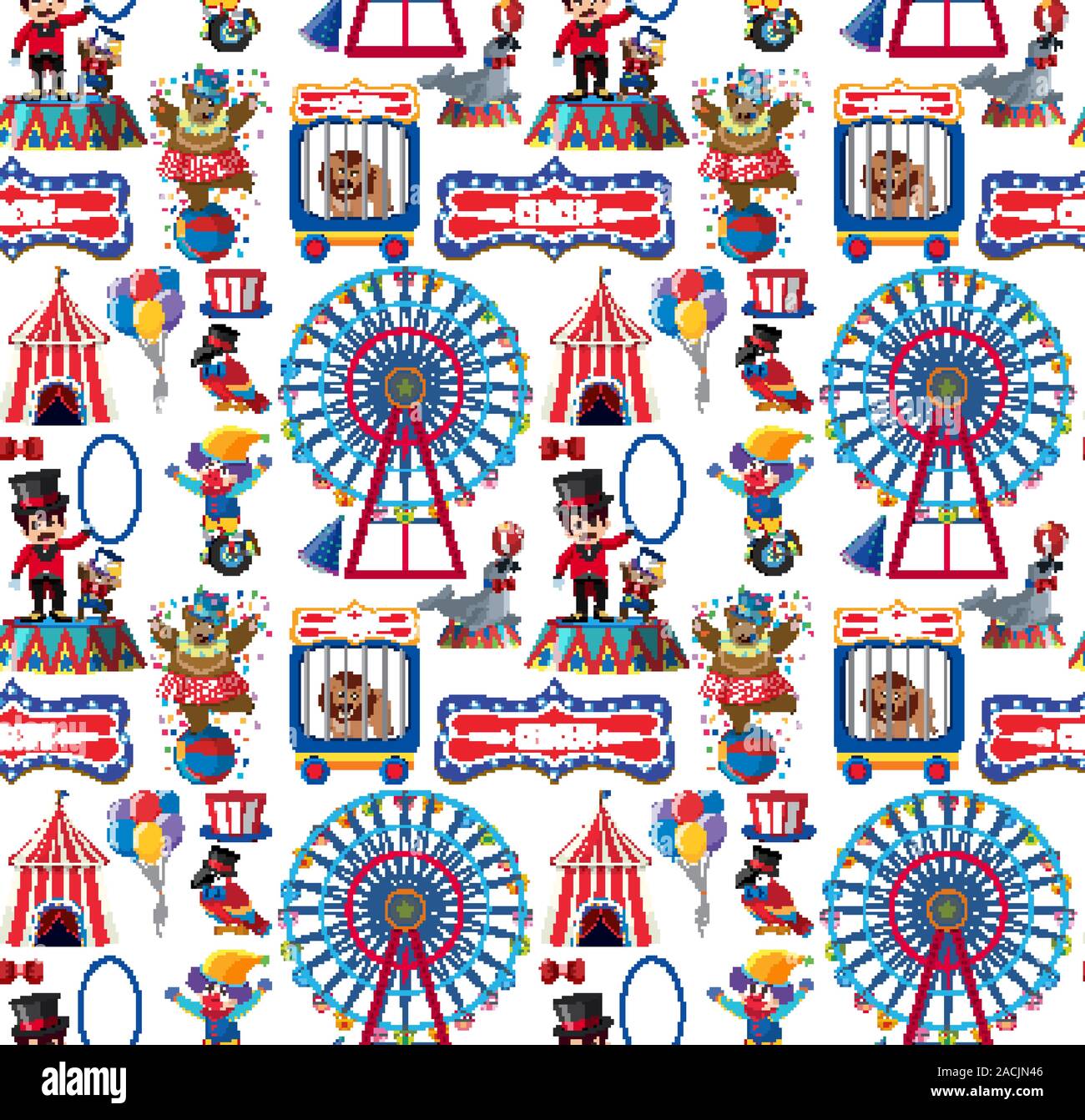 Seamless background design with circus animals illustration Stock Vector