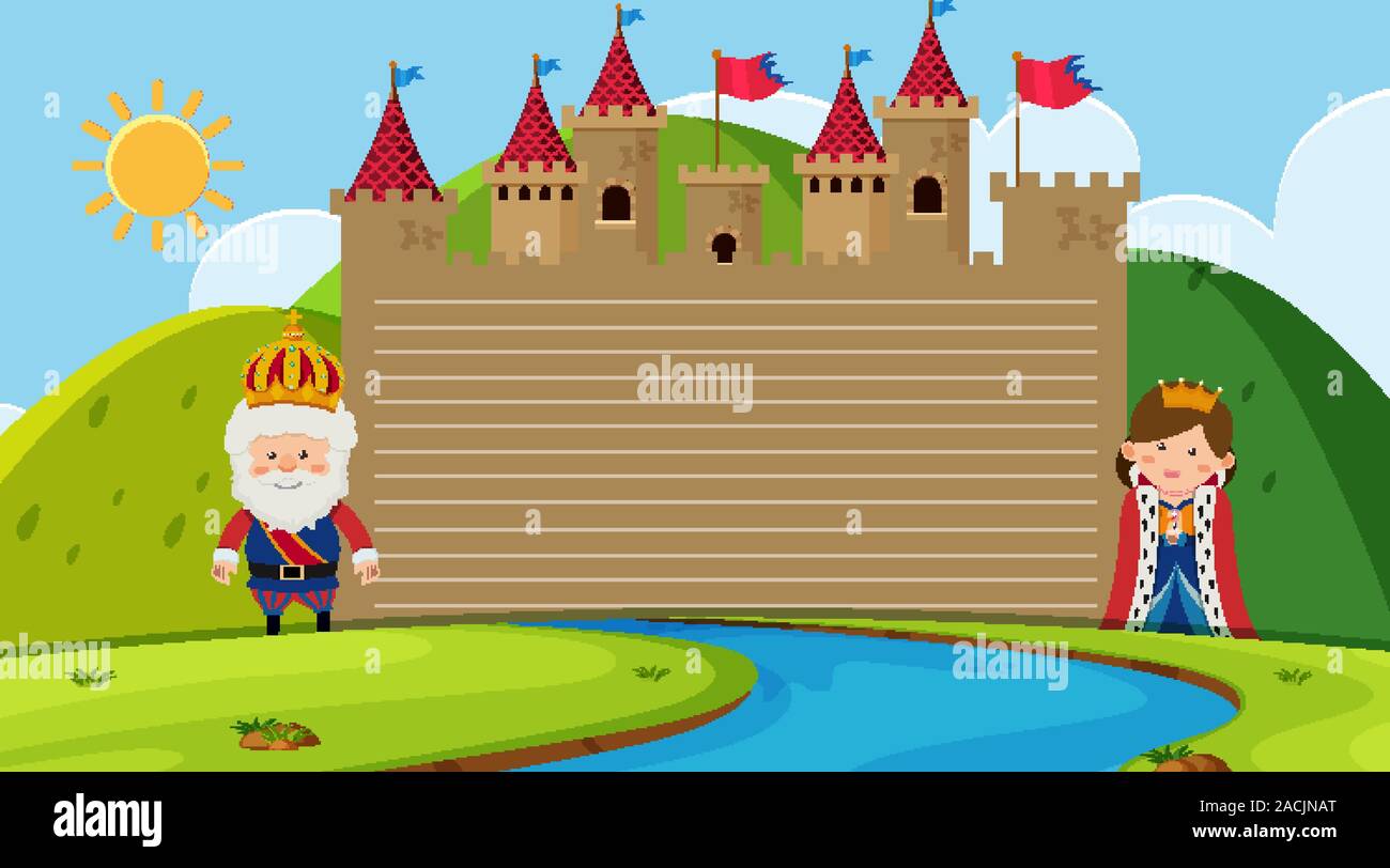 Paper template with king and queen at the castle illustration Stock ...