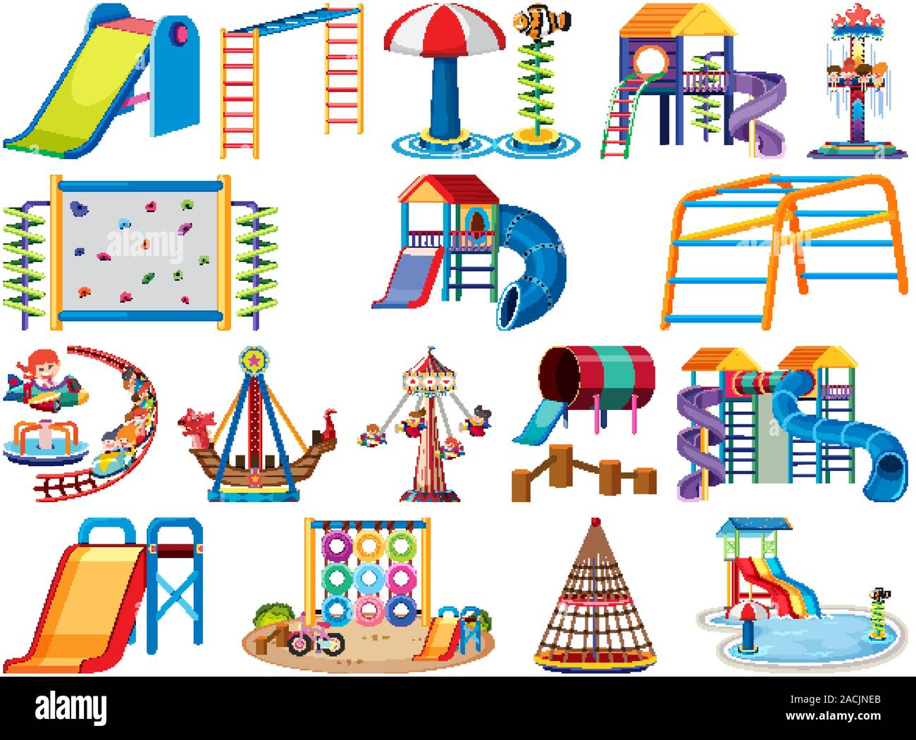 Large set of isolated objects of playground station illustration Stock Vector