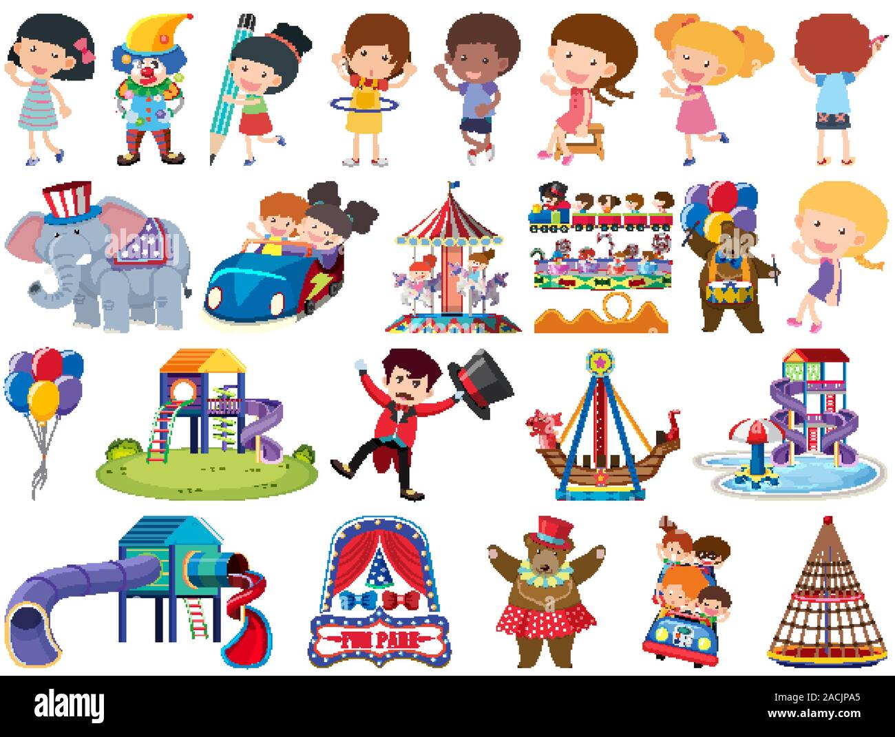Large set of isolated objects of kids and circus illustration Stock ...