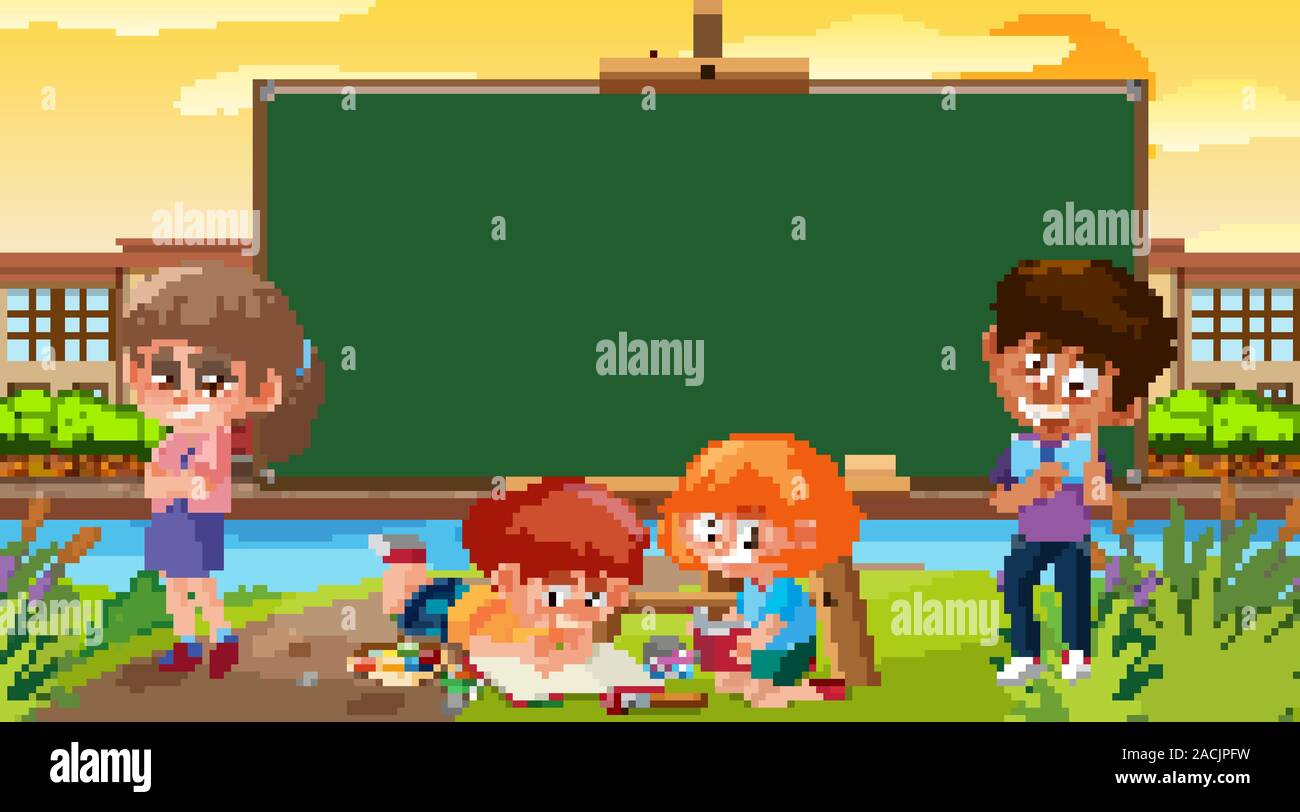 Border template with kids in the park background illustration Stock ...