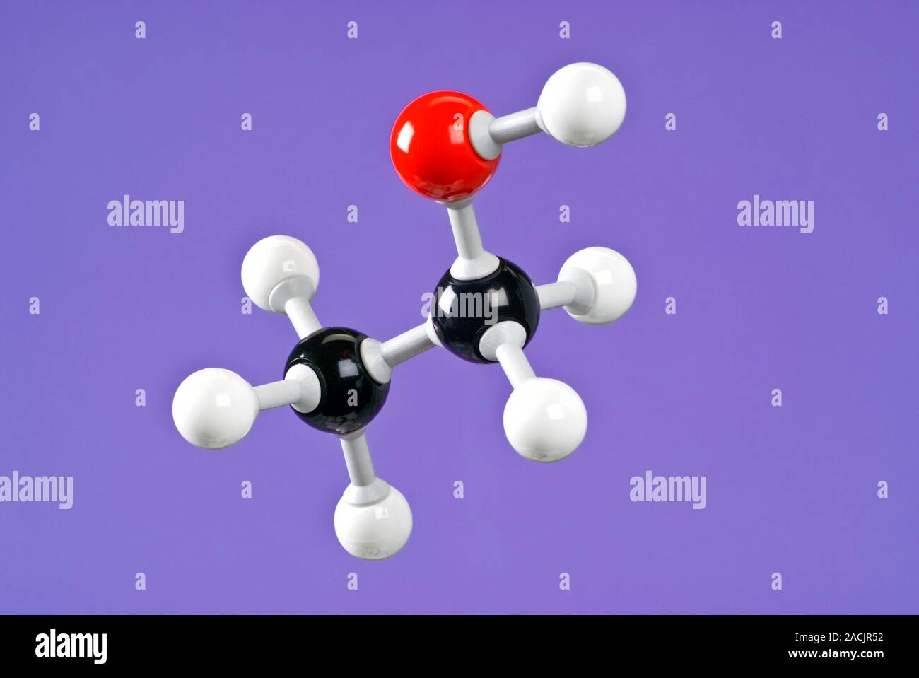 Ethanol, molecular model. Also known as ethyl alcohol, this chemical is