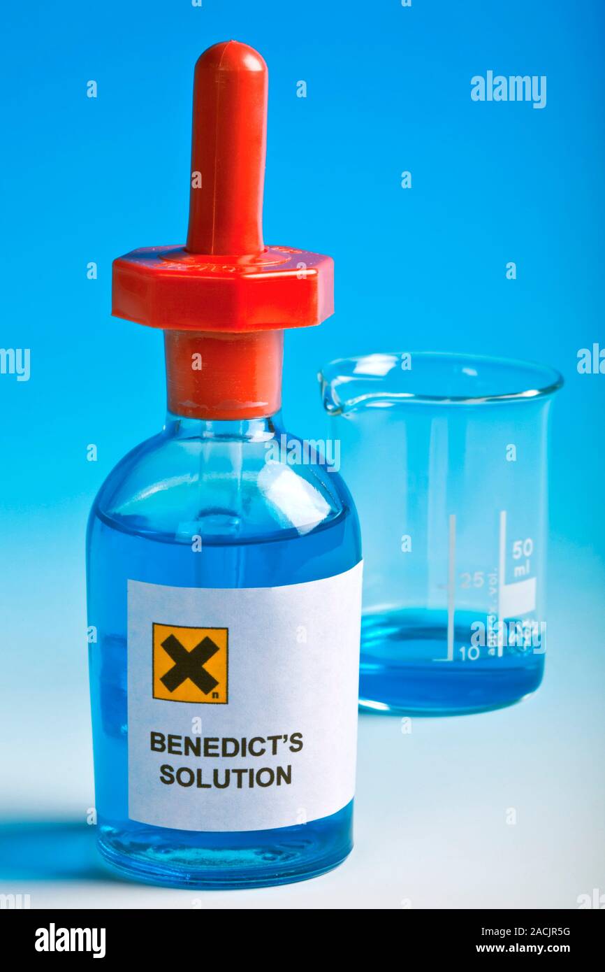 Benedict's solution. Laboratory bottle of Benedict's solution with a